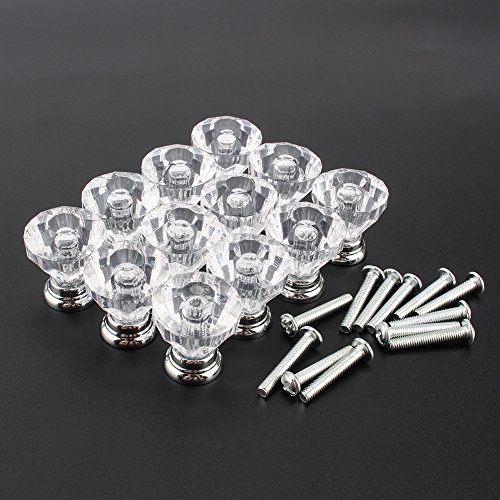 Yosoo 12pcs 25mm Diamond Shape Crystal Glass Cabinet Knob Cupboard Drawer Pull Handle Door Drawer Knob