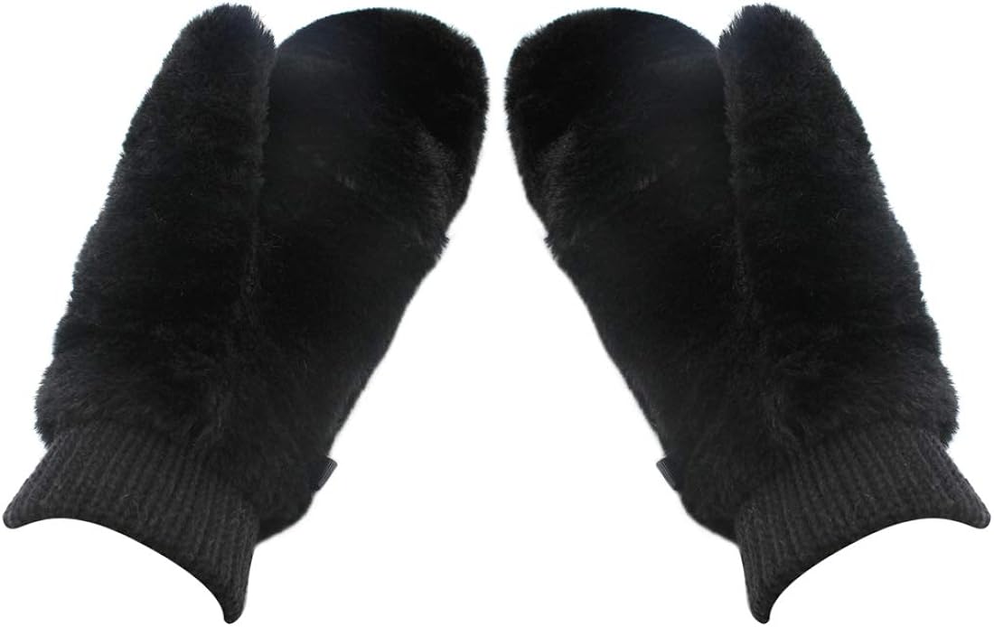 RARITYUS Women Fur Flip Cover Mittens Warm Soft Half Fingerless Winter Gloves for Teen Girls Outdoor Sports at  Women’s Clothing store