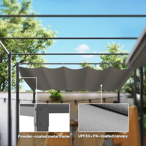 Outsunny 10' x 10' Outdoor Gazebo, Retractable Pergola Canopy with Magnetic Fixture, Free Standing Metal Pergola Kit, UPF30+ Sun Shade Shelter, Grey