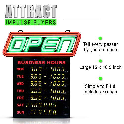 Gli Led Open Sign With Business Hours