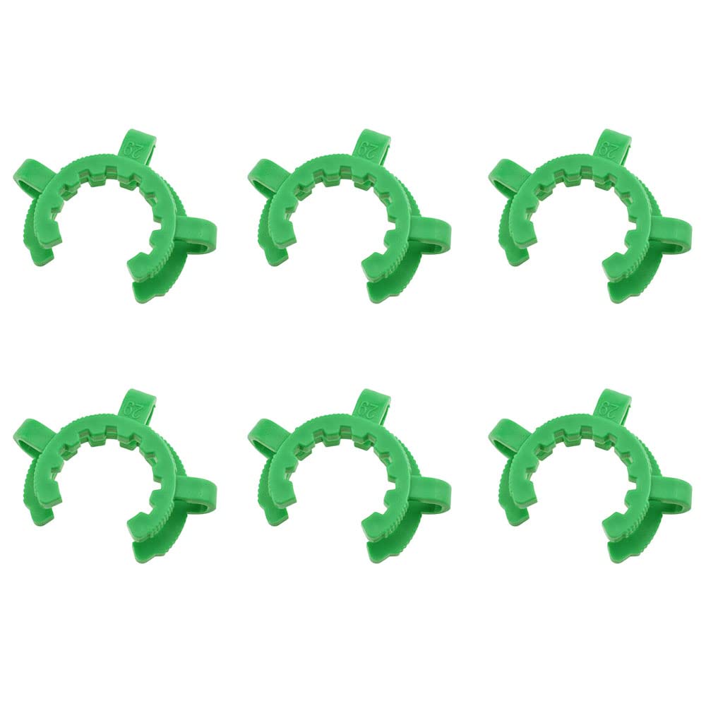 Binzzo Lab Joint Keck Clamp Clips Green Plastic 29mm Sturdy Tight Hold Easy Put on off Snug No Scrape for Joints 29/32 and 29/42 Laboratory Glassware Collector Pipe Standard Taper Interface 6PCS
