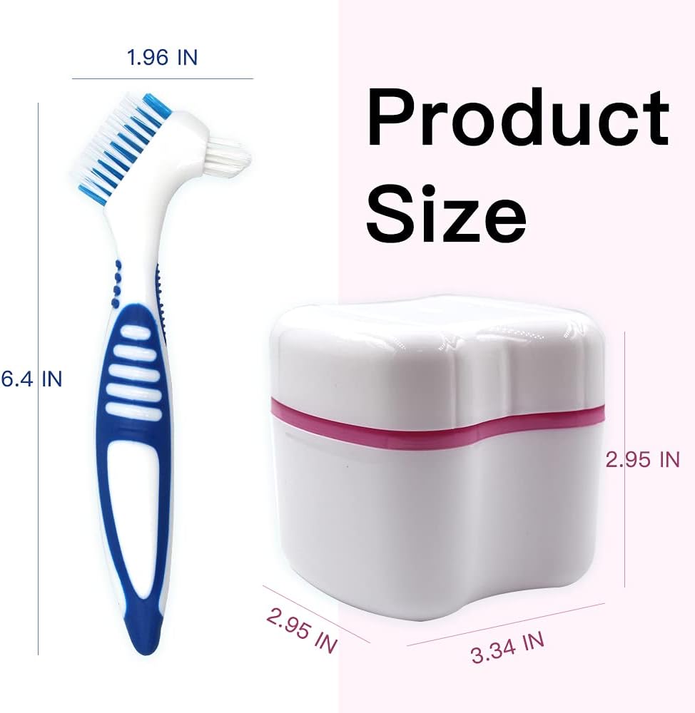 2 Packs Denture Bath Cases and 2 Packs Denture Cleaner Brushes kit, Portable Professional Denture Cups Denture Boxes Dentures Container with Removable Basket for Home Use (Blue, Pink, Purple): Health & Personal Care