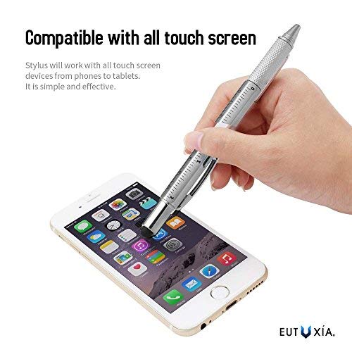 Eutuxia 6-in-1 Multitool Twist Retractable Ballpoint Pen, Ruler (In. & Cm.), Spirit Level, Touch Screen Stylus, Phillips & Flat Head Screwdriver. Mini Multifunction Tech Tool Kit. [Black 2 PK] - Thumbnail 2