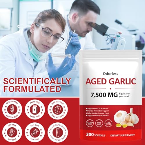 Aged Garlic Extract Softgels | Odorless Garlic, 15:1 Extract & Low-Temp 2-Year Aging for Heart/Circulation Health/Immune Support, Rich in Antioxidant, Swallow It Whole, Gentle & Natural|300Pcs