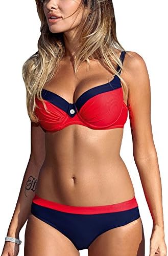 Suzicca Women Color Block Bikini Set Backless Push Up Padded Underwire Bandage Swimsuit Swimwear Bathing Suit