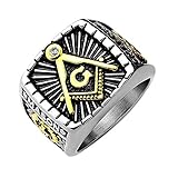 Artisan Owl Freemasons Masonic IP Gold and Burnished Square Face Stainless Steel Casting Ring (10)