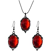 wsycoo Halloween Jewelry Set Gothic Stardust Crystal Cameo Earrings Vintage Crystal Gem Necklace Punk Style Victorian Vampire Accessories Satan Demon Halloween Costume Accessories Gothic Jewelry