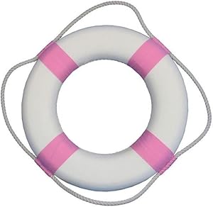 Hampton Nautical Classic White Decorative Life Ring with Pink Bands, 15"