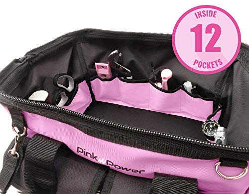 Pink Power 16” Tool Bag for Women with 22 Storage Pockets and Shoulder Strap (Certified Refurbished) - Thumbnail 3