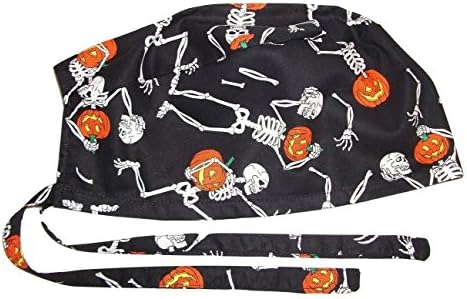 Scrub Hat Happy Halloween Skeleton Pumpkin Head Nurse Cap Doctor ER Do-Rag Skull