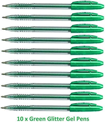 10 x EXTRA SPARKLE GLITTER GEL PENS FINE 0.7 mm Tip Green Colour