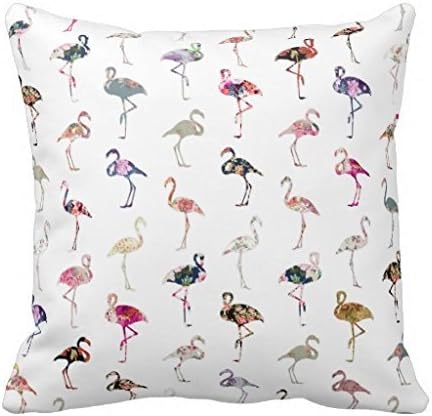 Decorative Square Throw Pillow Case Personalized Cushion Cover Home Decorative Pillow Cover 18x18 Girly Whimsical Retro Floral Flamingos Square Cushion Cover Pillowcase Fashion Green Botanical Floral