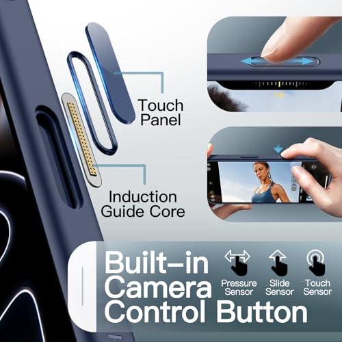 JETech Magnetic Case for iPhone 17 Pro Max 6.9-Inch Compatible with MagSafe, Shockproof Slim Phone Cover with Built-in Camera Control Button, Matte Translucent Back (Dark Blue)
