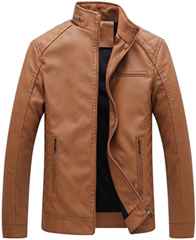 YIMANIE Mens Casual Stand Collar Faux Leather Jacket Bomber Coat Outwear