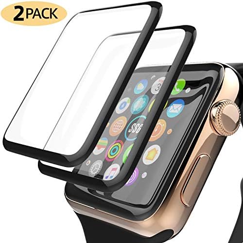 Apple Watch Screen Protector [2 Pack] Premium 3D Tempered Glass Screen Protector for iWatch 42mm Series 3 2 1-[Full Coverage][HD Clear][Scratch-Resistant][Anti Bubble]