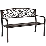 Best Choice Products 50-inch Outdoor Steel Park Bench w/Slatted Seat and Floral Scroll Design, Brown