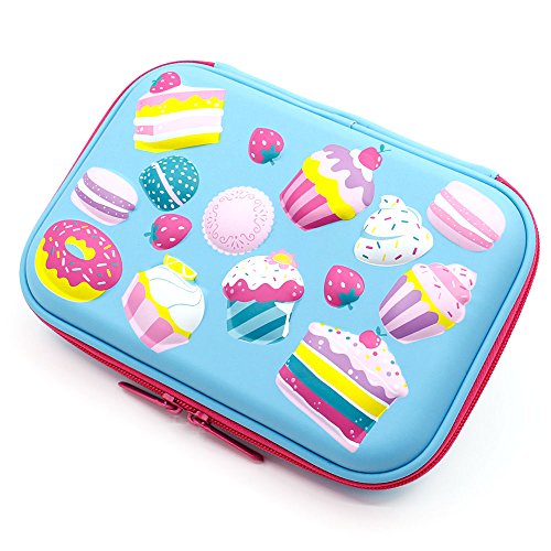 Cute Desserts Printing Large Capacity Hardtop Pencil Case Organizer School Kids Girls Women Pen Holder Pouch (Light Blue)