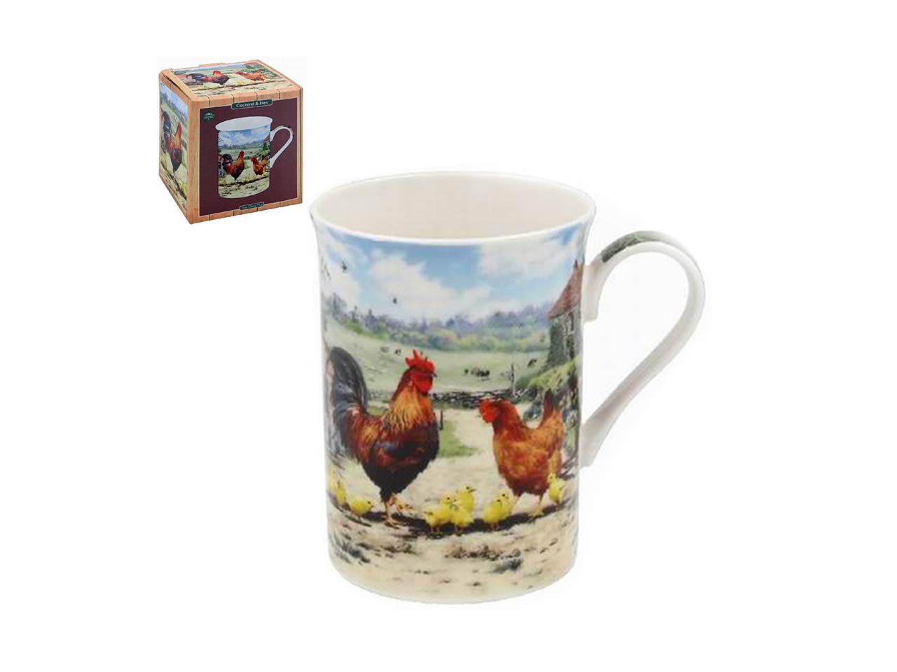 LESSER & PAVEY Cockerel & Hen Animal Print Ceramic Coffee Mug, 14cm, 1 Count