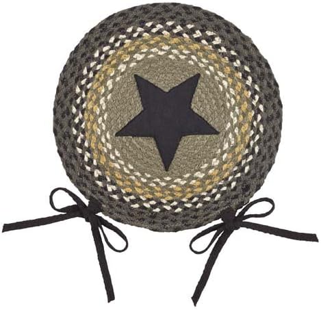 IHF HOME DECOR Natural Round Braided Chair Cover Seat Pads Rug Set of 4 New Dartmouth Star Design Jute Fiber Material - 15 Inch