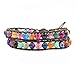 YHY Jewelry Handmade Genuine Leather Wrap Bracelet Bangle Cuff Rope Colorful Agate Beads