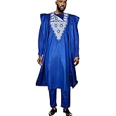 HD African Bazin Couple Clothes Traditional Embroidery Agbada Boubou Caftan Set for Man