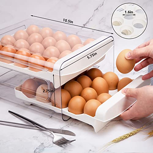 HANSGO Egg Drawer for Refrigerator, Double Layer Egg Holder Drawer Box Storage Container for Kitchen Fridge Organize, 40-Cavity