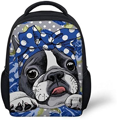 Inkday 12 Inch Schoolbag For Kids Boston Terrier 2 Pencil Bag Set YQ743F