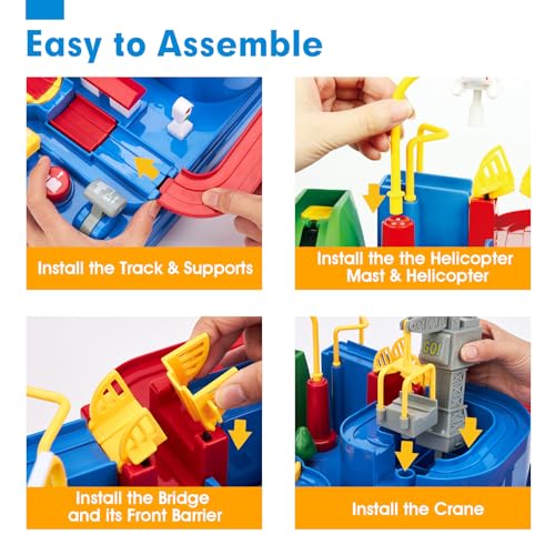 hahaland Track Cars Games Kids 3 4 5 Years Old Race Track Toy Set with Helicopter and 3 Car Educational Toys for Kids Gift