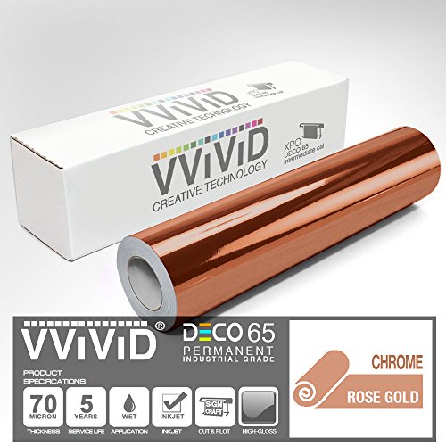 VViViD Chrome Rose Gold Gloss DECO65 Permanent Adhesive Craft Vinyl Roll for Cricut, Silhouette & Cameo (7ft x 1ft Roll)