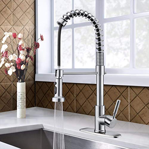 Bokaiya Heavy Duty Brass One-Handle Pre-Rinse Spring Pulldown Kitchen Faucet, Brushed Nickel Kitchen Sink Faucet - Thumbnail 5