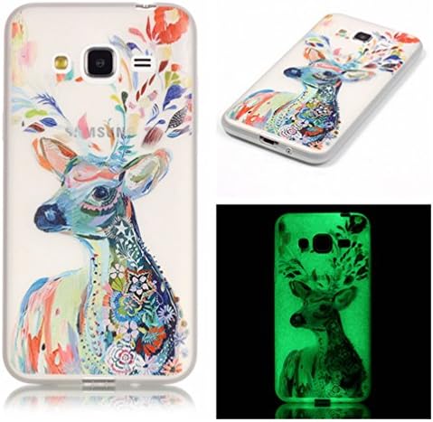 For Samsung Galaxy J3 2016/2015 Luminous Case, Green Night Glow In The Dark Transparent Soft TPU Silicone Rubber Anti-shock Design Case Cover Skin for Samsung Galaxy J3 2016/2015-Watercolor Deer