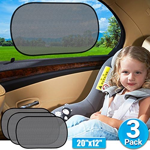 Car Window Sunshades （3 pack） 80 GSM for Maximum UV Rays Protection for Your Child,20"x12" Baby Car Sun Shade