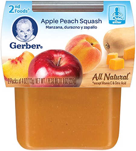 Gerber 2nd Foods Apple Peach Squash, 4 Ounce Tubs, 2 Count (Pack of 8)