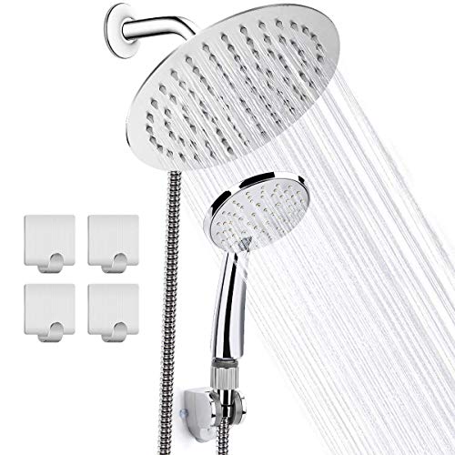 8 inch High Pressure Shower Head Stainless Steel Rainfall 3 Settings Handheld Shower Head Combo with 60'' Hose - Chrome Finish With Strong Suction Holder Flow Regulator 4 Shower Hooks - Thumbnail 7