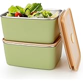 fecoqi 2 PCS Stainless Steel Food Storage Containers with Lids (20oz), Reusable Snack Containers with Lids for Kids,Leak Proof & Airtight,Metal Containers for Snack,Meal Prep,Candy,Fruit