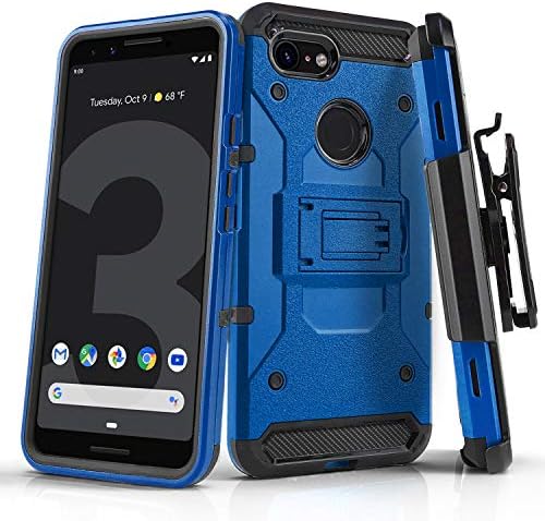 Phone Case for [Google Pixel 3 XL], [Tank Series][Blue] Shockproof Defender Cover with [Kickstand] & [Swivel Belt Clip Holster] for Google Pixel 3 XL
