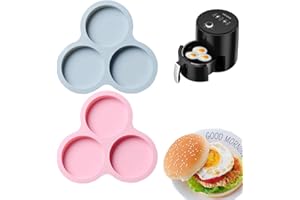 AWEELON 2 Pcs Silicone Air Fryer Egg Pan Reusable Air Fryer Egg Mold,Non-Stick Air Fryer Baking Pan 3 Cavity Silicone Muffin Pans for Baking Hamburger Bun Pan Air Fryer Accessories