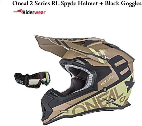 Oneal 2 Series Adult Motocross Helmet RL Spyde Motorbike Motorcycle Mx Quad Dirt Bike ATV Enduro Off Road Helmet Matt Gold Sand With X1 Black Goggles