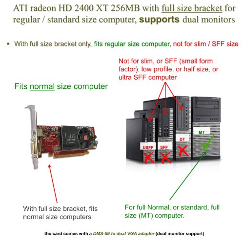 ATI Radeon HD 2400XT 256MB low profile graphics card (full size bracket, DMS-59 to dual VGA adapter)