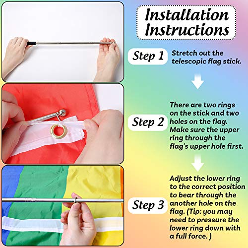 DomeStar Rainbow Flag, 3 x 5 Feet Gay Pride Flag Rainbow Gay Flag Gay Pride Banner Flags Rainbow Pride Flag with Pole