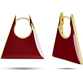 18K gold plated Maroon Large Chunky Thin Square Geometric Dangle Statement Earrings for Women by SNGIA , Big Tropical Handmade Trendy Enamel Vacation Summer Chandelier Drop Jewelry Gifts, Rectangle Huggies Fashion Button Accessories, Vintage Hawaiian Floral Square Nickle Free Huggie Earring.