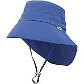 Toddler Sun Hat with Neck Flap UPF 50+ Adjustable Baby Summer Beach Swim Bucket Hat for Kid Boys & Girls 6 Month -7 Years