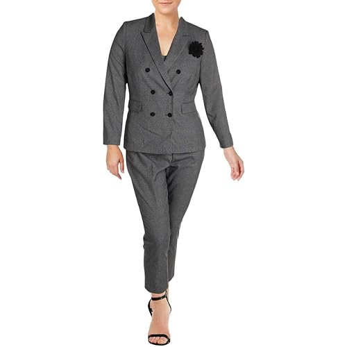Tahari ASL Womens Petites Plaid Double-Breasted Pant Suit in