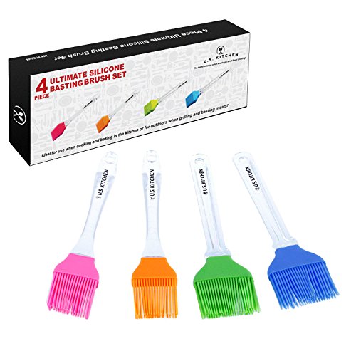 U.S. Kitchen Supply 4 Piece Ultimate Silicone Basting Brush Set - Spread Glazes, Sauces & Marinades on Meat, Vegetables and Pastries - BBQ Grilling Utensil
