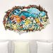3D Cartoon Pocket Monster Pikachu Through Wall Stickers for Kids Rooms Wall Art Decals Decor Game Posters (20x28inch)