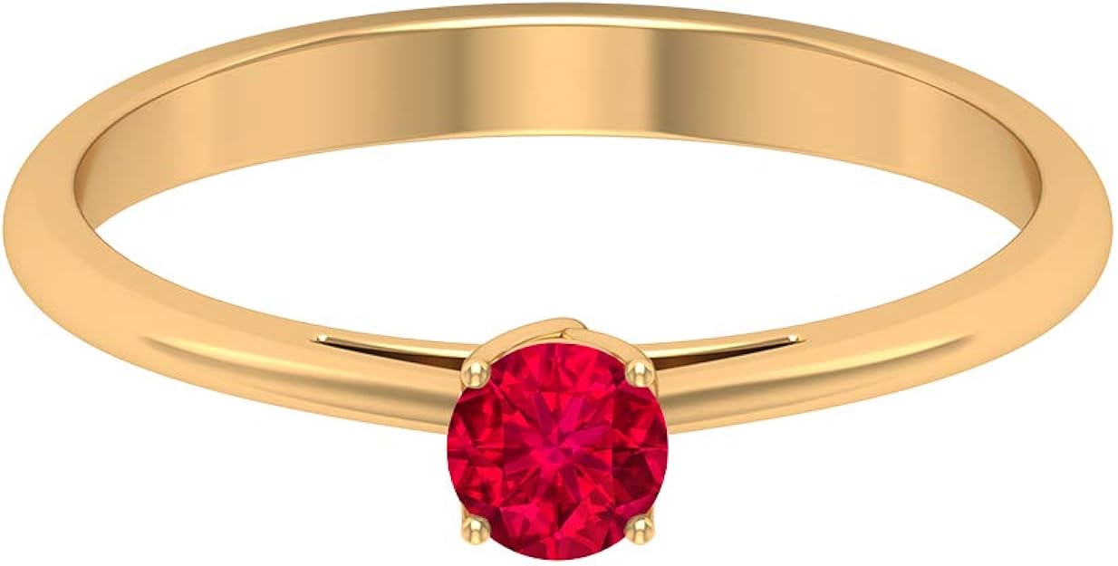 Anillo solitario de rubí redondo de 4 mm, anillo de compromiso único