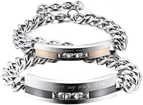 KasLin Stainless Steel Silver Plated Cubic Zirconia Bracelet Chain Link for Men