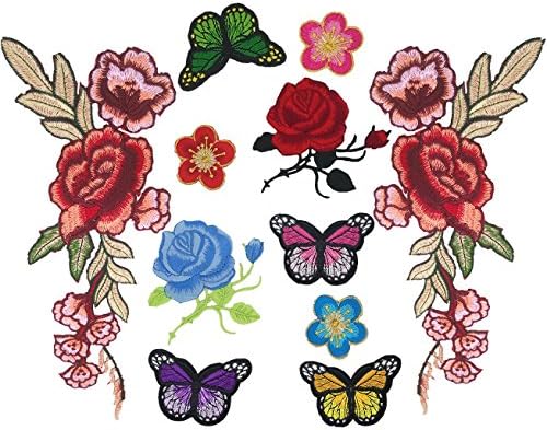 Arisingdeals 11 Packs Flower Butterfly Iron on Patches Embroidery Rose Applique Patches for Jackets, Jeans, Bags, Shoes
