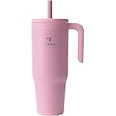 REDUCE Chiller Vacuum Insulated 40 oz Tumbler with Spill-Proof Silicone Straw - Sustainable Tritan Lid with Water Intake Markers - Soft Sit Base Travel Mug - Dishwasher Safe - Cosmetic Pink