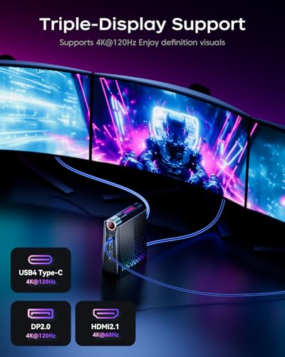 ACEMAGICIAN S3A Mini PC Windows 11 Pro, Ryzen 7 H 255(up to 4.9GHz), 16GB LPDDR5 512GB NVME PCIe4.0 SSD Computer with Radeon 780M Graphics, RGB Lights 3 Modes Small Desktop Business Home Office